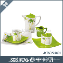 24pcs Porcelain Tea Set, colored dinner set with flower decal